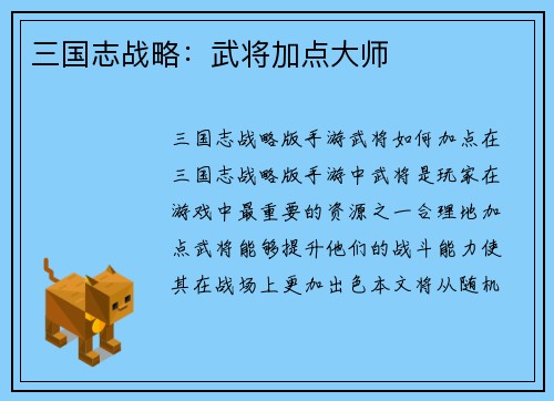 三国志战略：武将加点大师